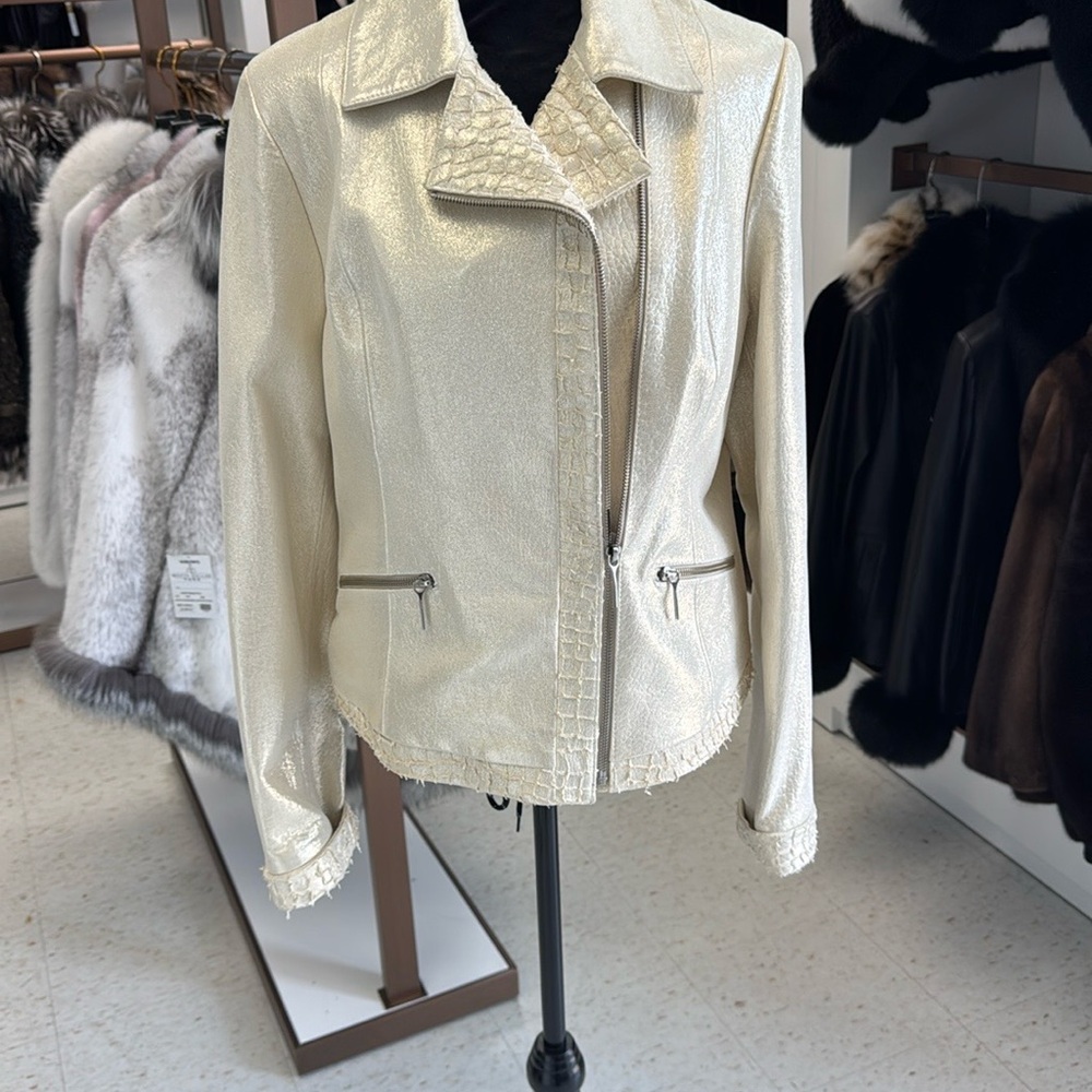 Genuine Nappa Lamb with Crocodile print starburst jacket